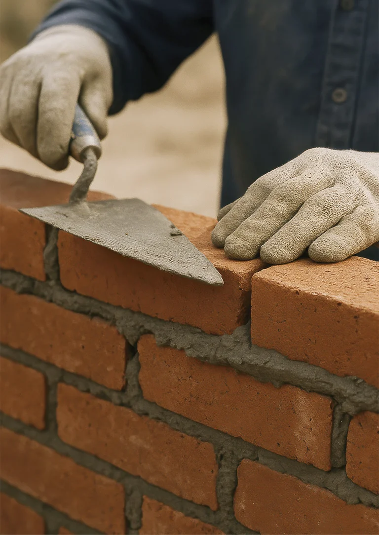 Builder building a brick wall professionally
